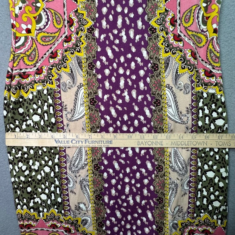 Women’s Fitted Multicolor Patterned Midi Dress - Pink/Purple